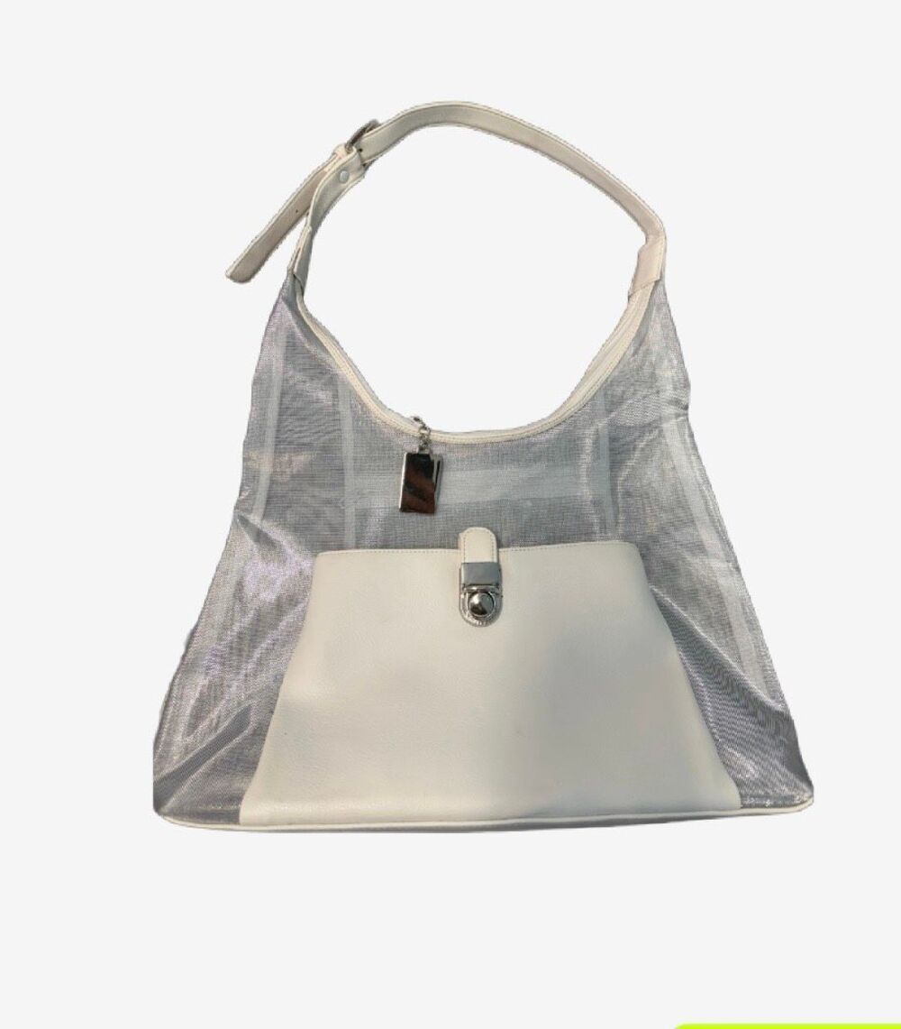 Liza Ganz New York Silver Mesh and White Bag Purse Shoulder Bag